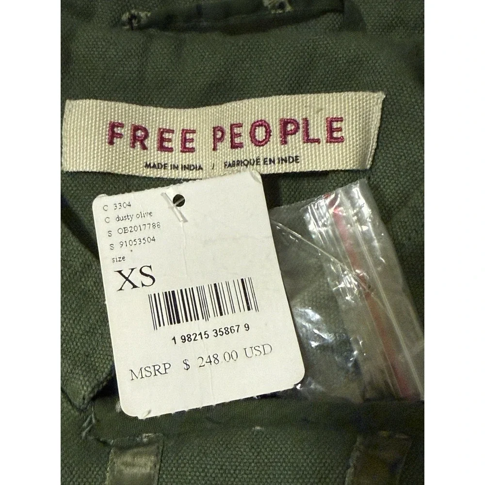FREE PEOPLE Jacket Womens X-Small Green Shrunken Officer Military Button Pockets